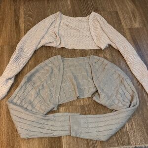 Beige/Cream and Grey Cropped Knit Shrug Sweaters